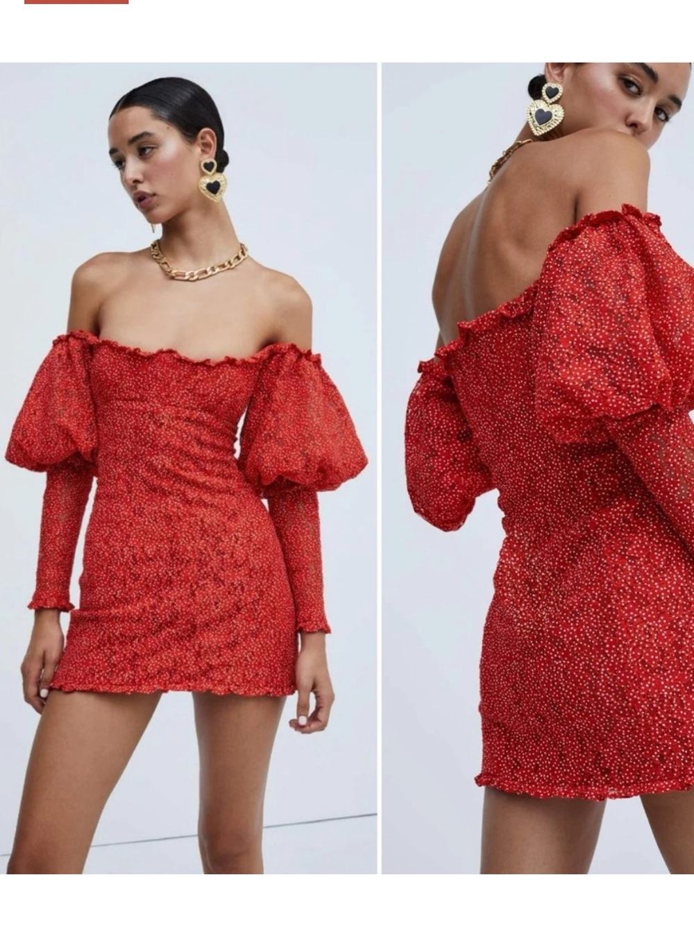 For Love & Lemons Clarisse Off The Shoulder Mini Dress Red/White Lace Sz Small